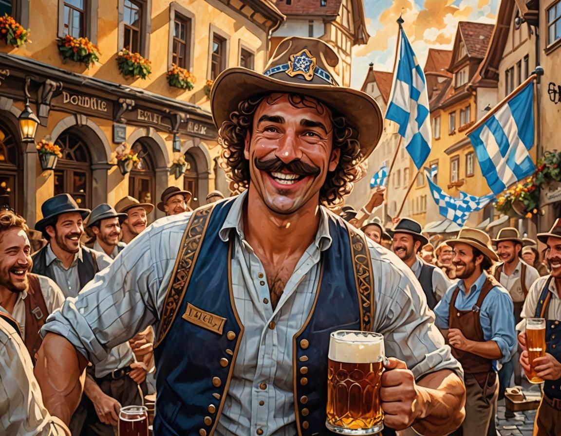 Bavarian Man Cheers with Beer Mug