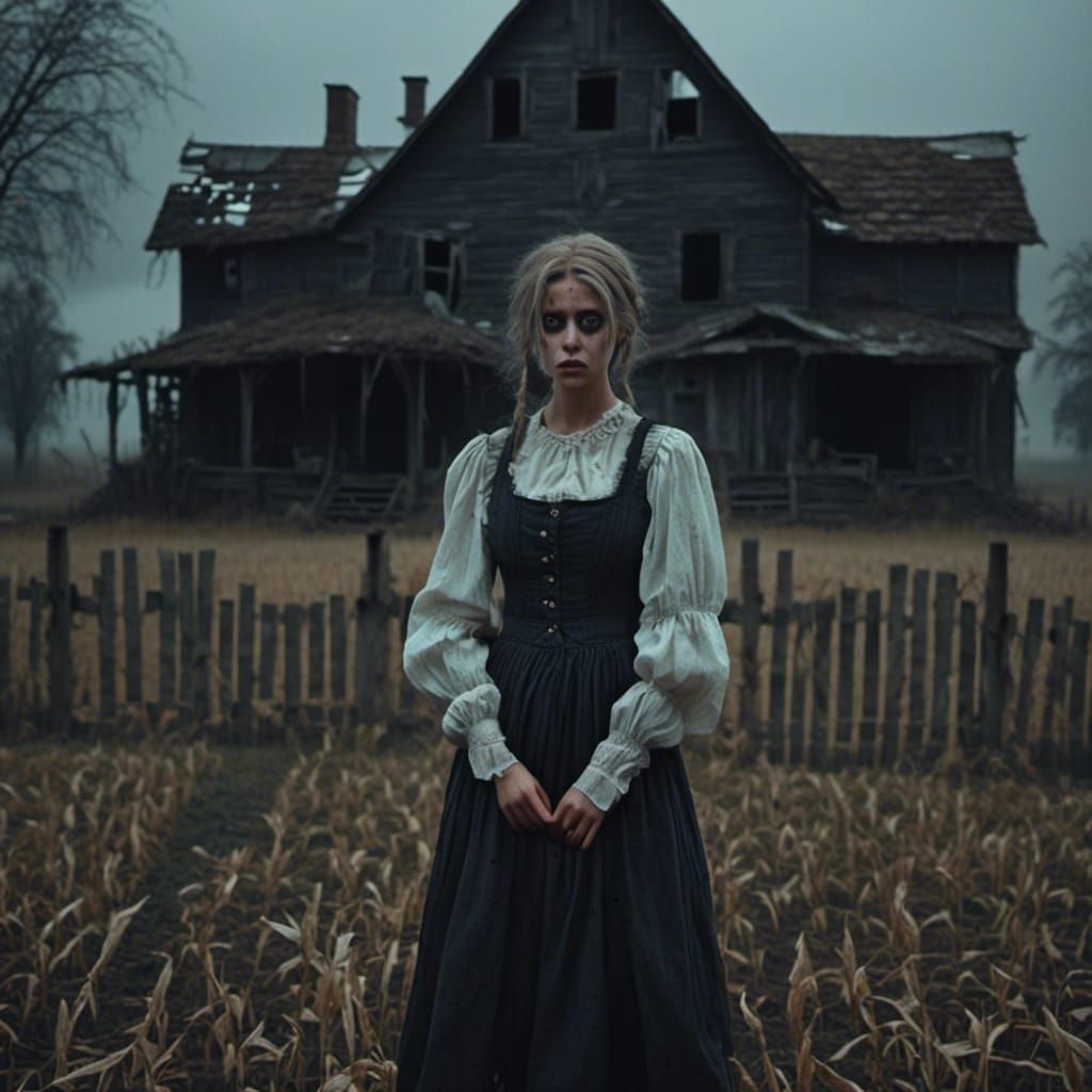 Gothic Farm Wife in Haunted Farmhouse