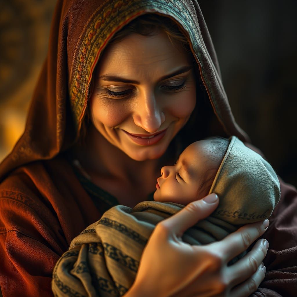 Motherly Devotion in Warm, Golden Light