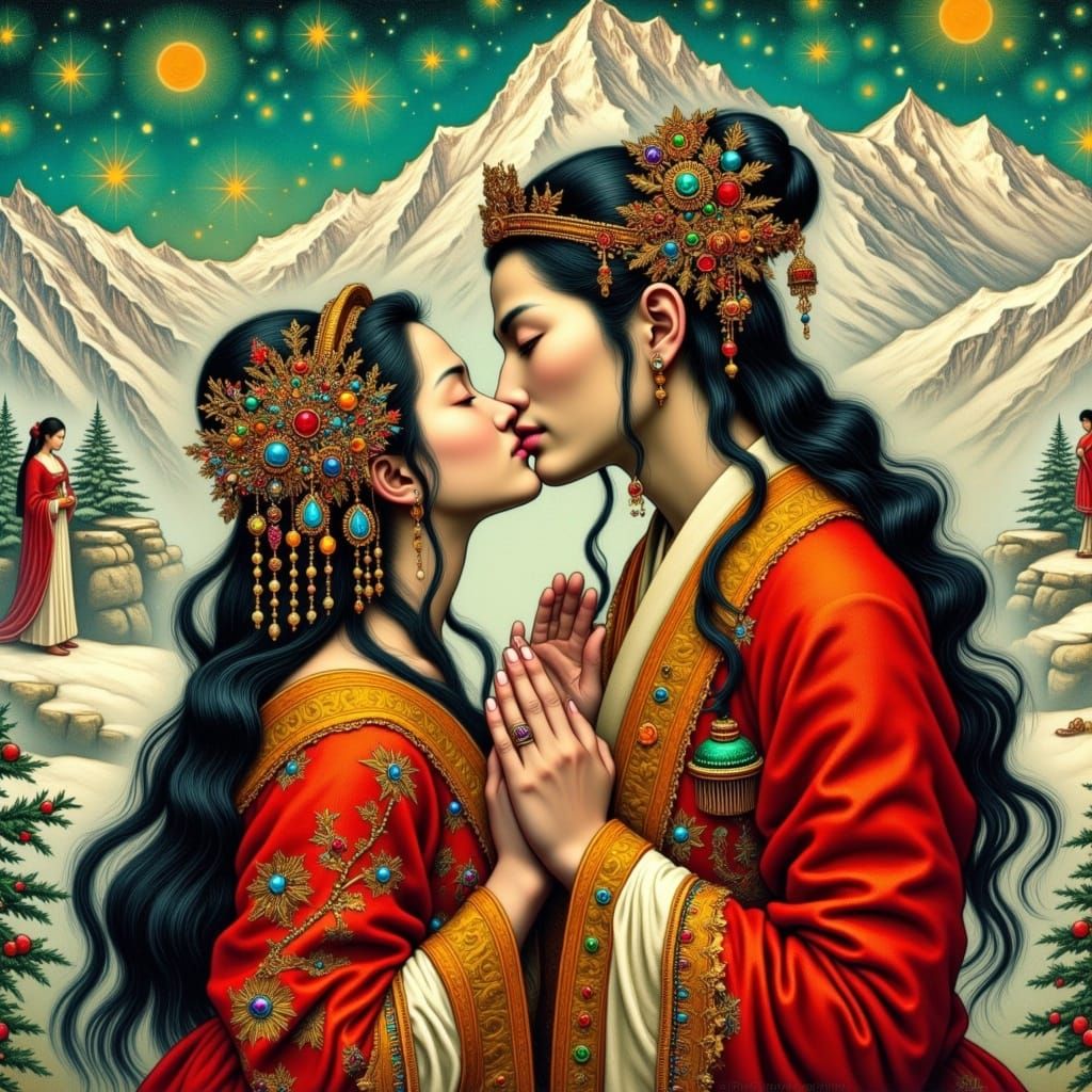 full length Exquisite Sharpness and clarity Pious Devoutly Gorgeous Worshipful Amorous Tibetan Priestess Gives her lover...