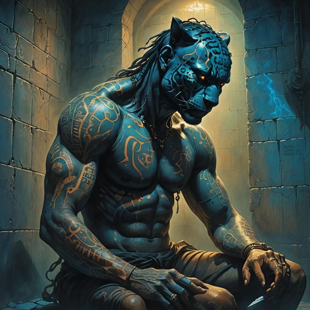 Jaguar Alien Writes in Prison Cell, Surreal Art