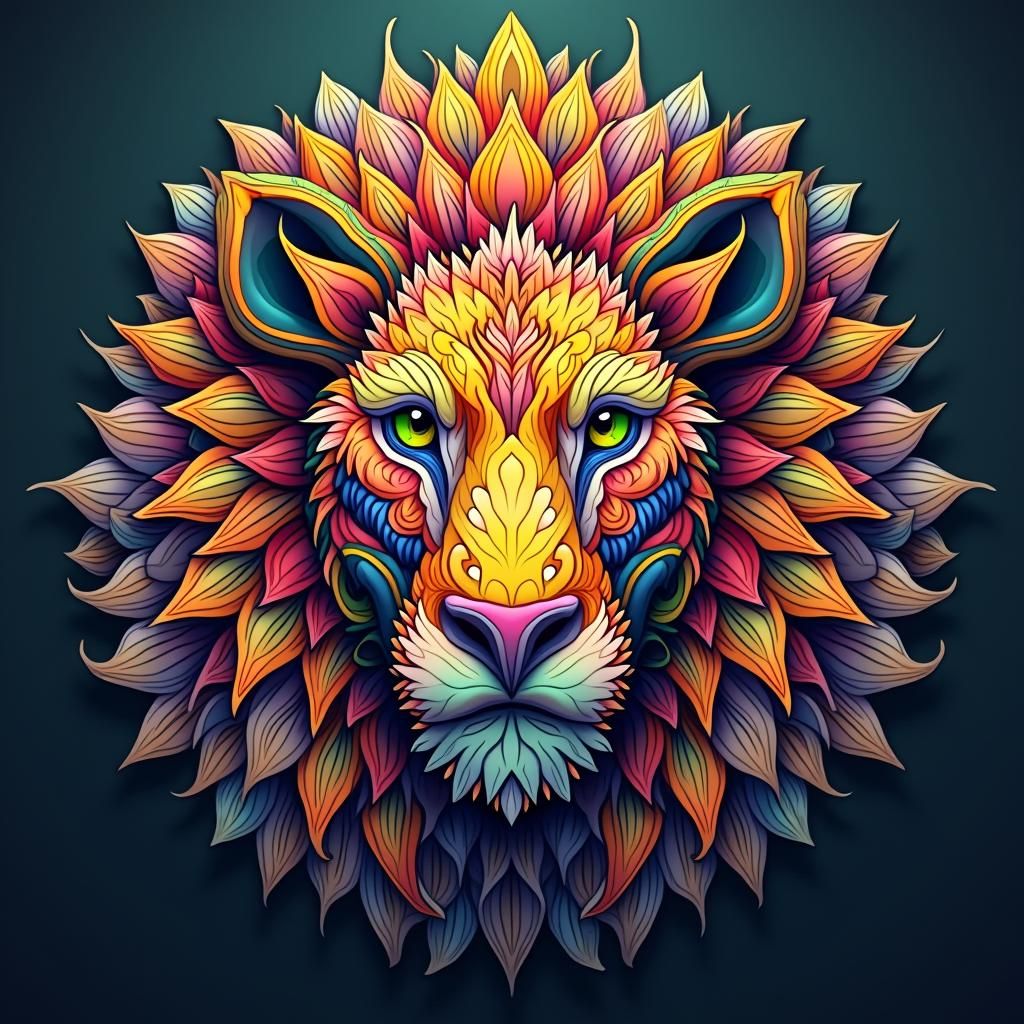 Psychedelic Peacock Mandala in Coloring Book Style