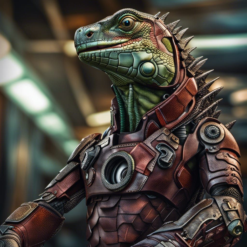 Hyperrealistic Iguana Iron Man in HDR