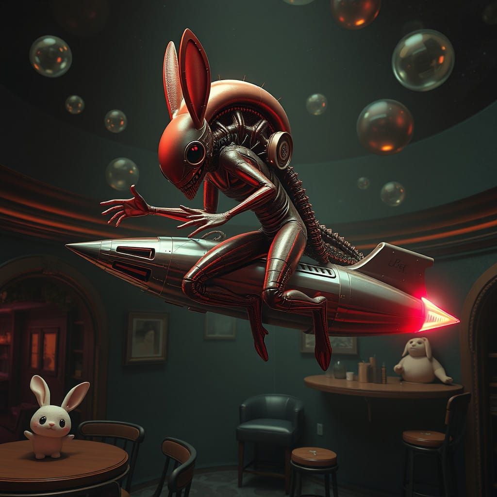 Surrealistic Acrylic Painting of a Levitating Xenomorph Yogi...