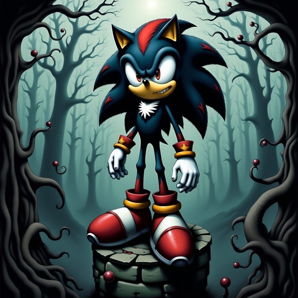Shadow the Hedgehog in Gothic Horror Style