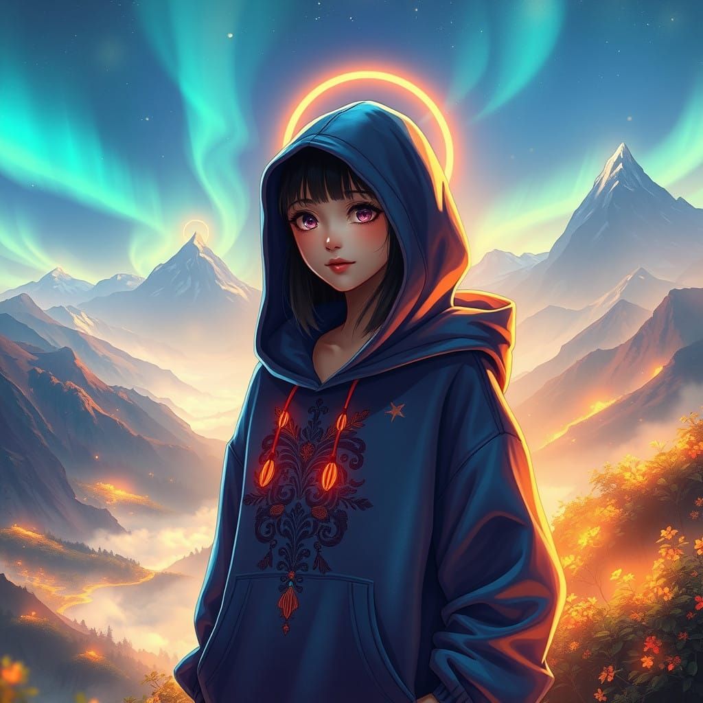 Mystical Fantasy Girl in Vibrant Hoodie