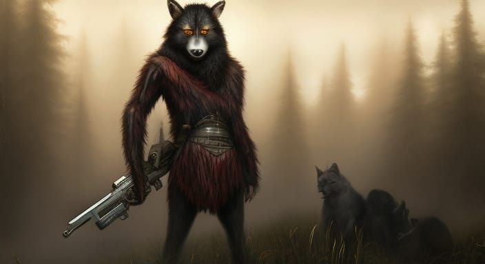 Anthropomorphic Wolf Mercenaries in Dark Fantasy Style