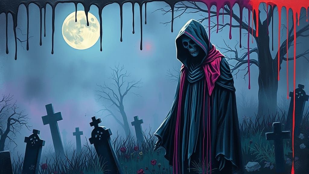 Vibrant Skeleton in Dripping Paint