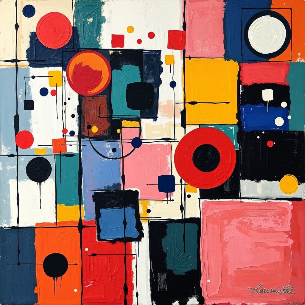 Abstract Expressionism with Geometric Shapes and Bold Brushs...