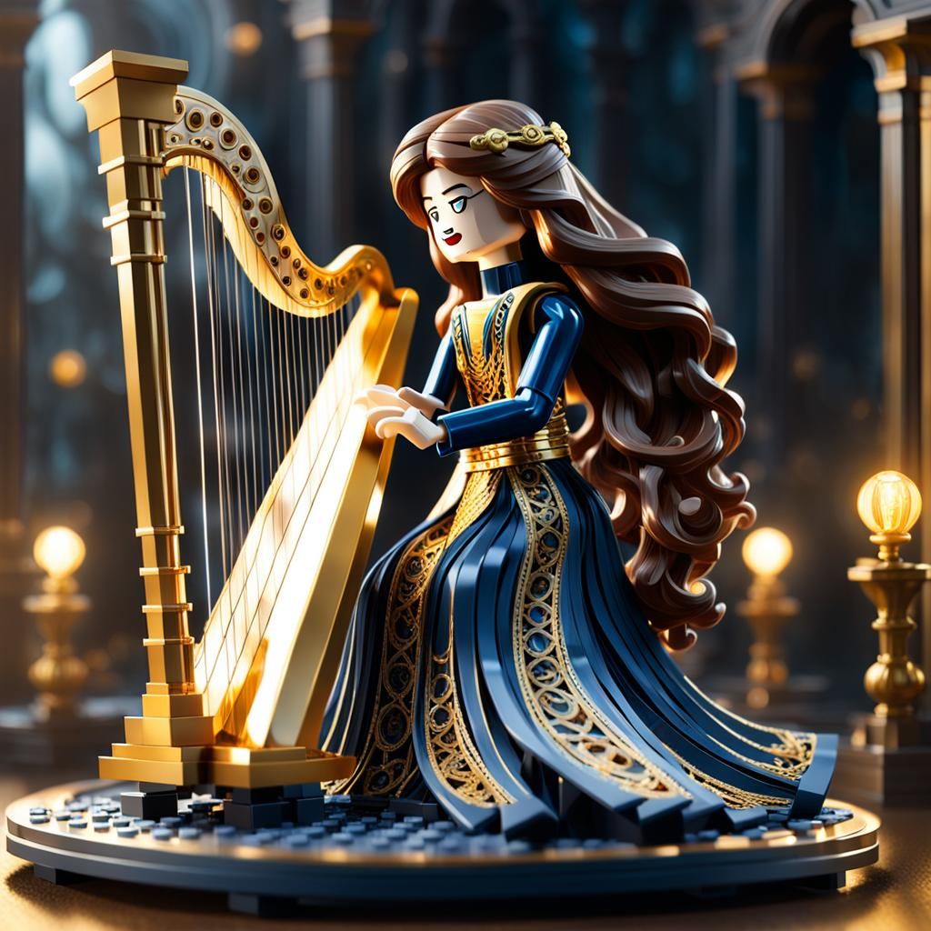 Lego girl playing the harp