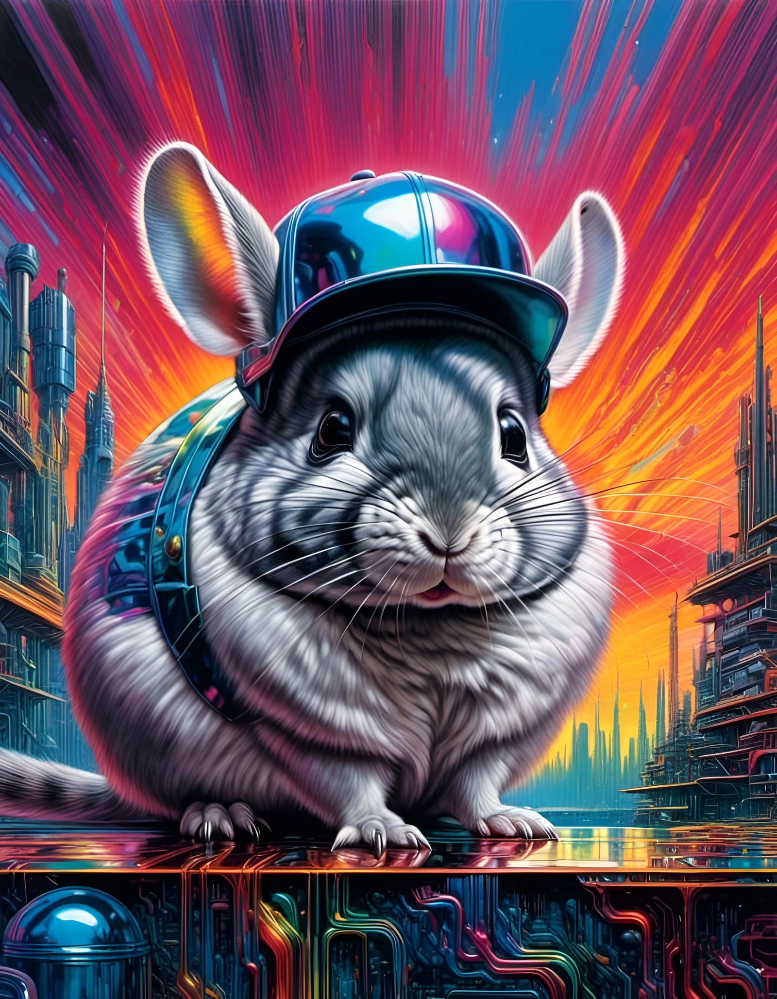Chinchilla in Baseball Hat: Detailed Digital Portrait