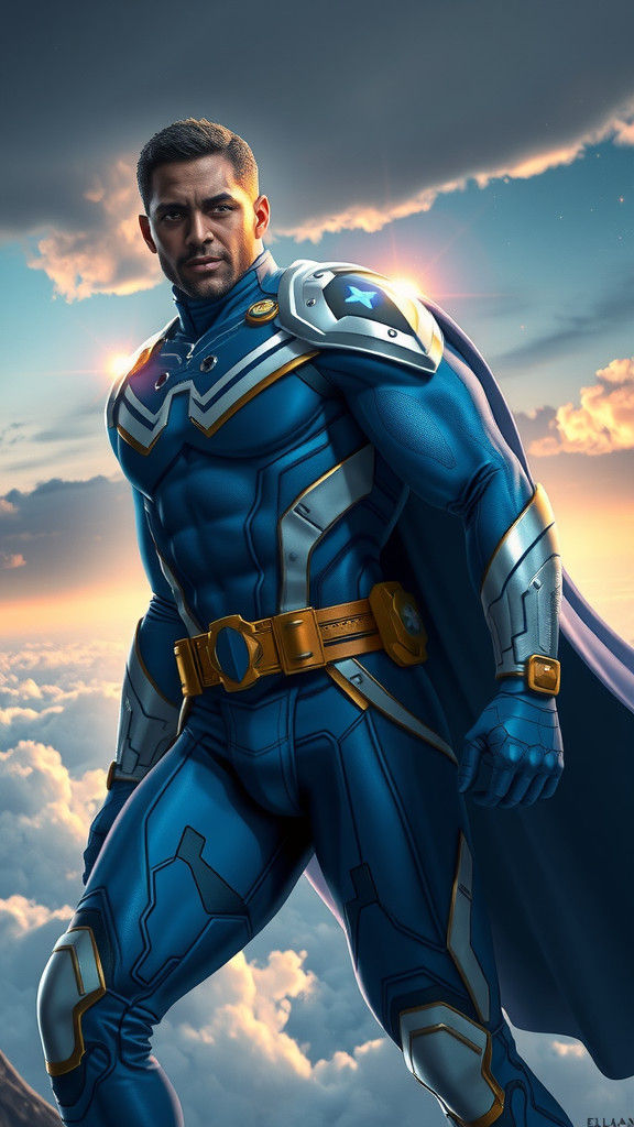 Blue Marvel in Action: A 4K Comic Art Rendering