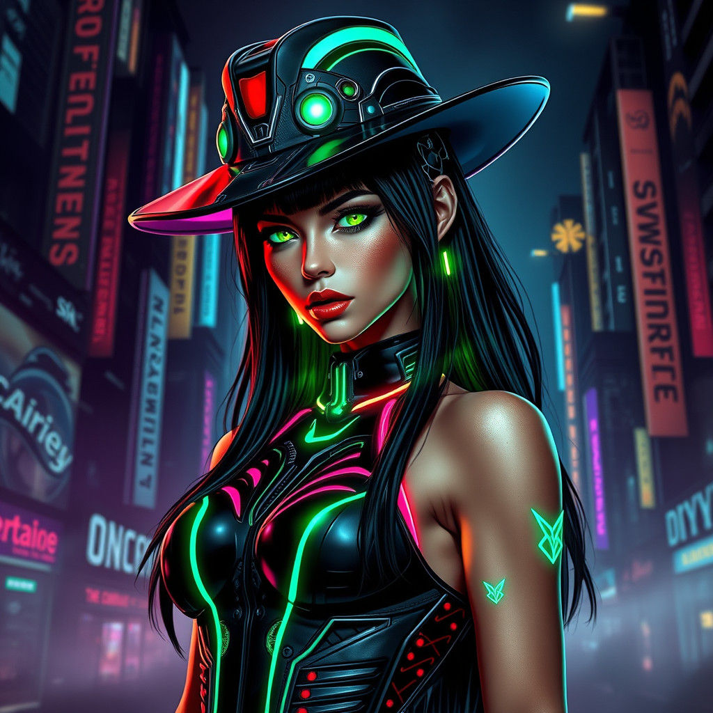 Futuristic Cyberpunk Bombshell in Neon Graffiti Style