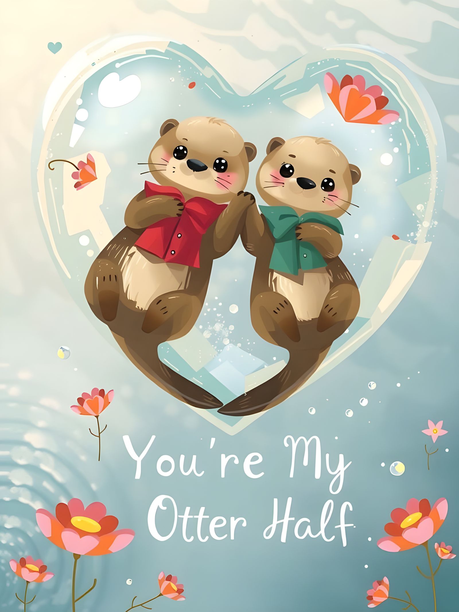 Adorable Otters Holding Hands in a Serene Aquatic Scene