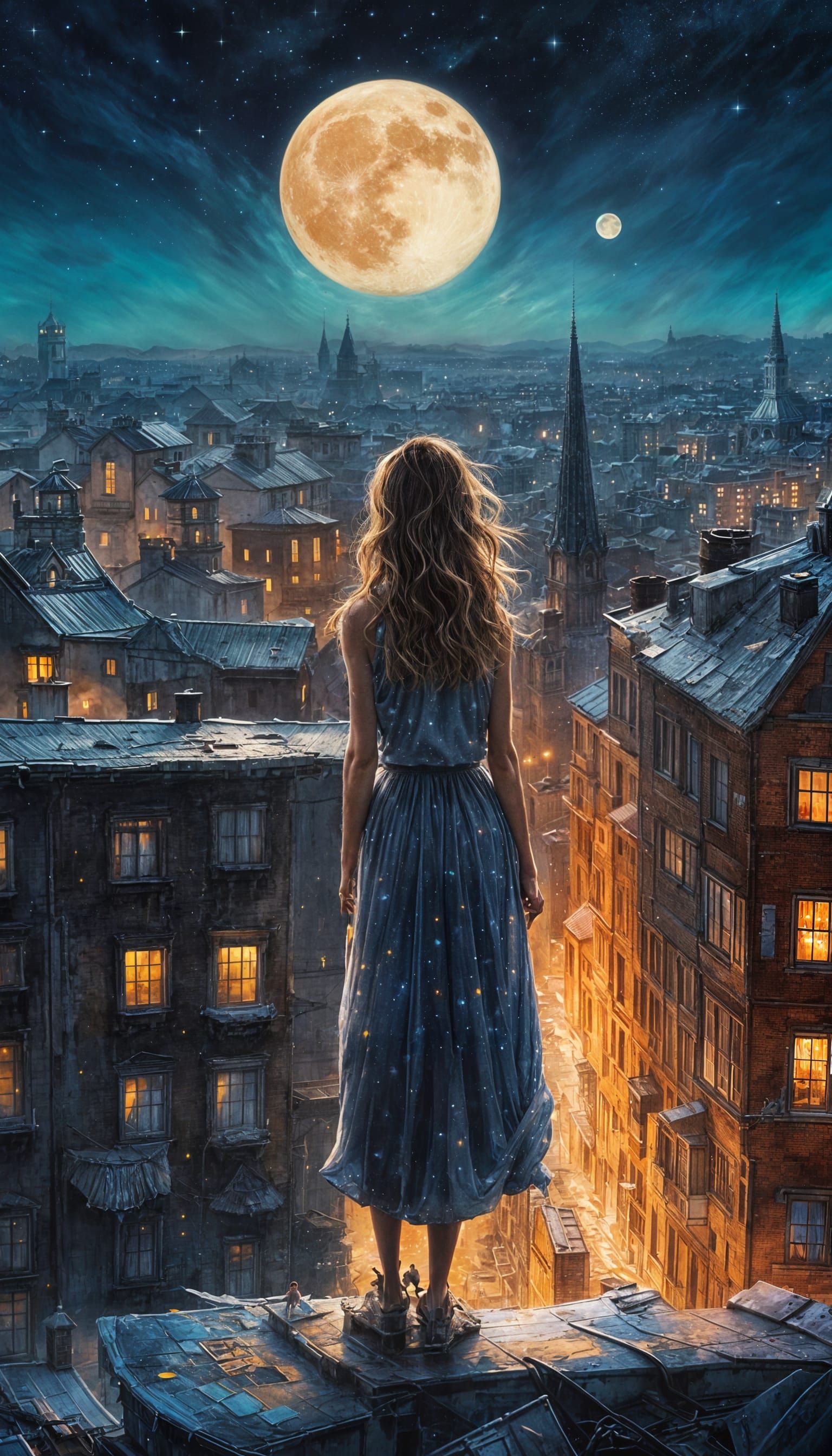 Dreamy Girl Gazing at Starry Night Sky