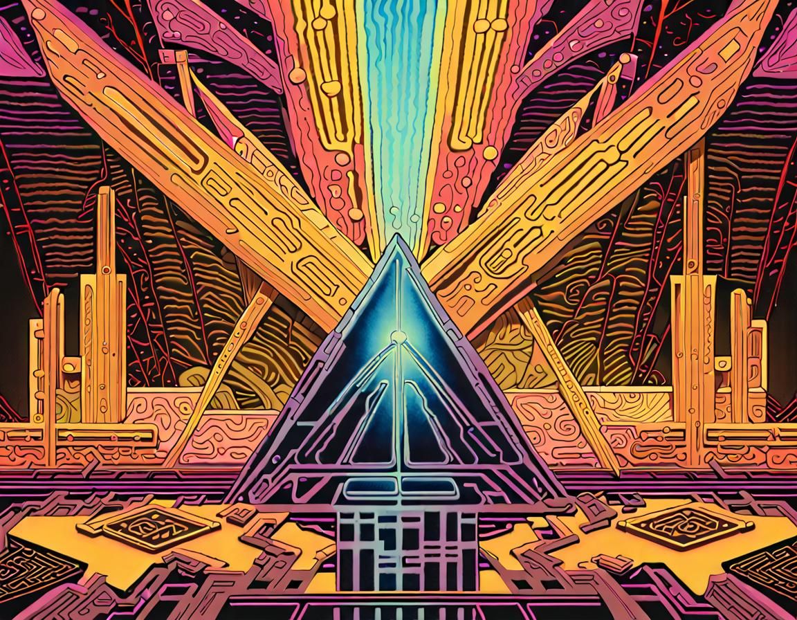 Psychedelic Art Deco Landscape in H.R. Giger Style
