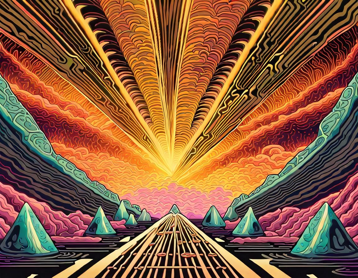 Psychedelic Art Deco Landscape in Vaporwave Style