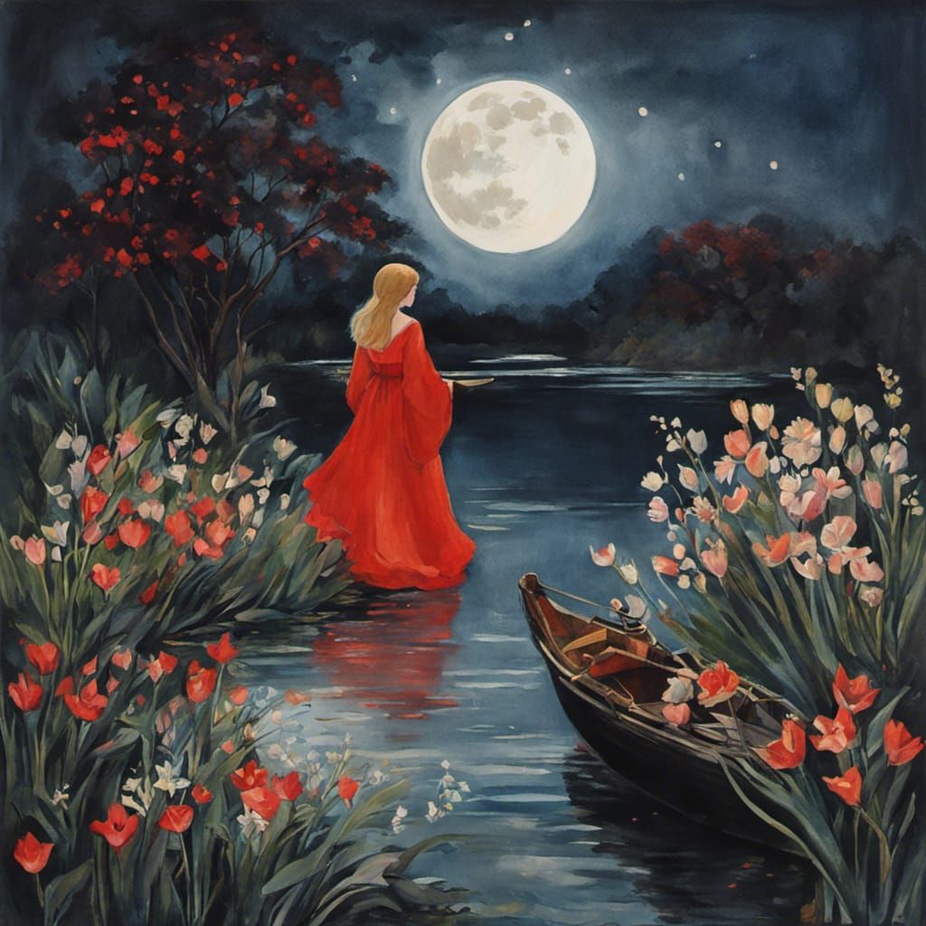 Moonlit Harbor in Gouache Impressionist Style