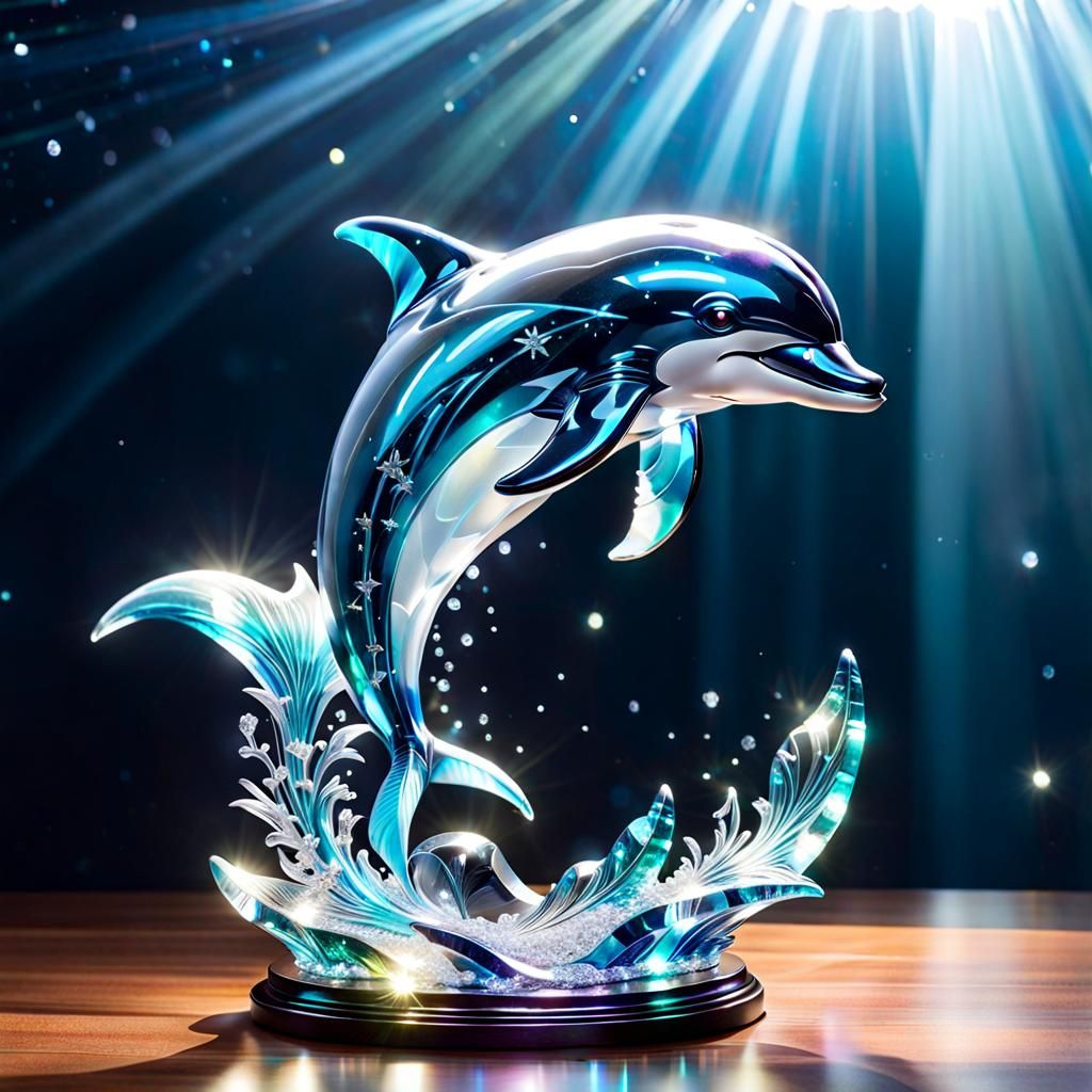 Shimmering Crystal Dolphin Sculpture