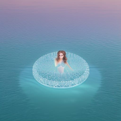 Icy Water Fairy Peeks from Lake: Hyperrealistic Fantasy