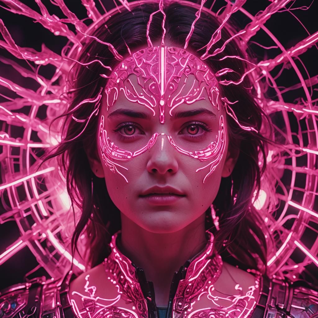 Neon Pink Faces in Cinematic Film Still
