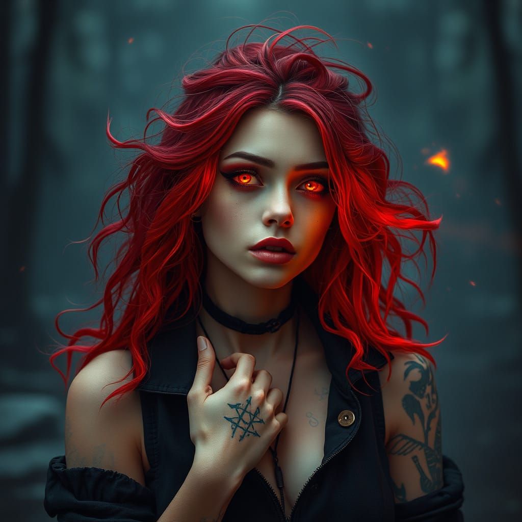 Mystical Female Hybrid with Fiery Spirit, Incandescent Hair ...