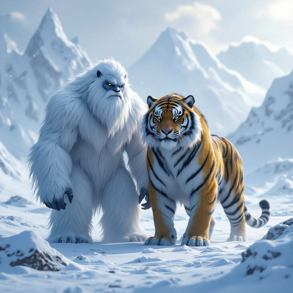 Yeti and Sabertooth Tiger Partners in Snowy Wasteland