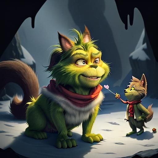 In Grinch's cave, where shadows creep,
Lives Max, the dog, with fur so deep.
He trots beside his grumpy friend,
Loyal an...