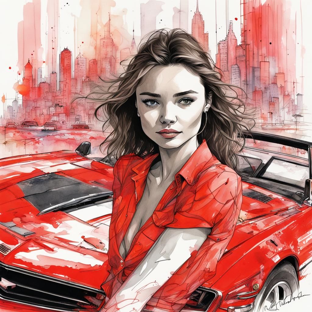 Miranda Kerr in Red Trans Am: Scribble Art