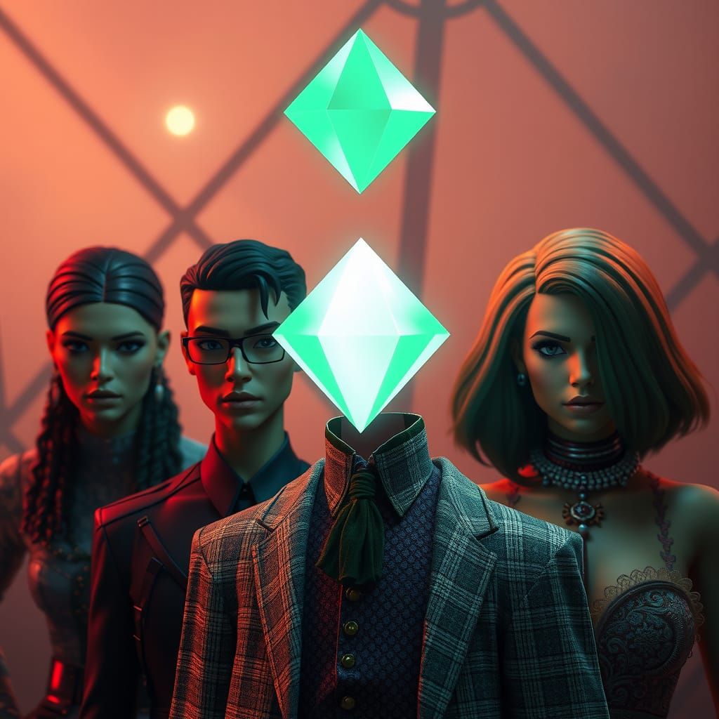 Sims 4 Characters with Glowing Green Diamonds