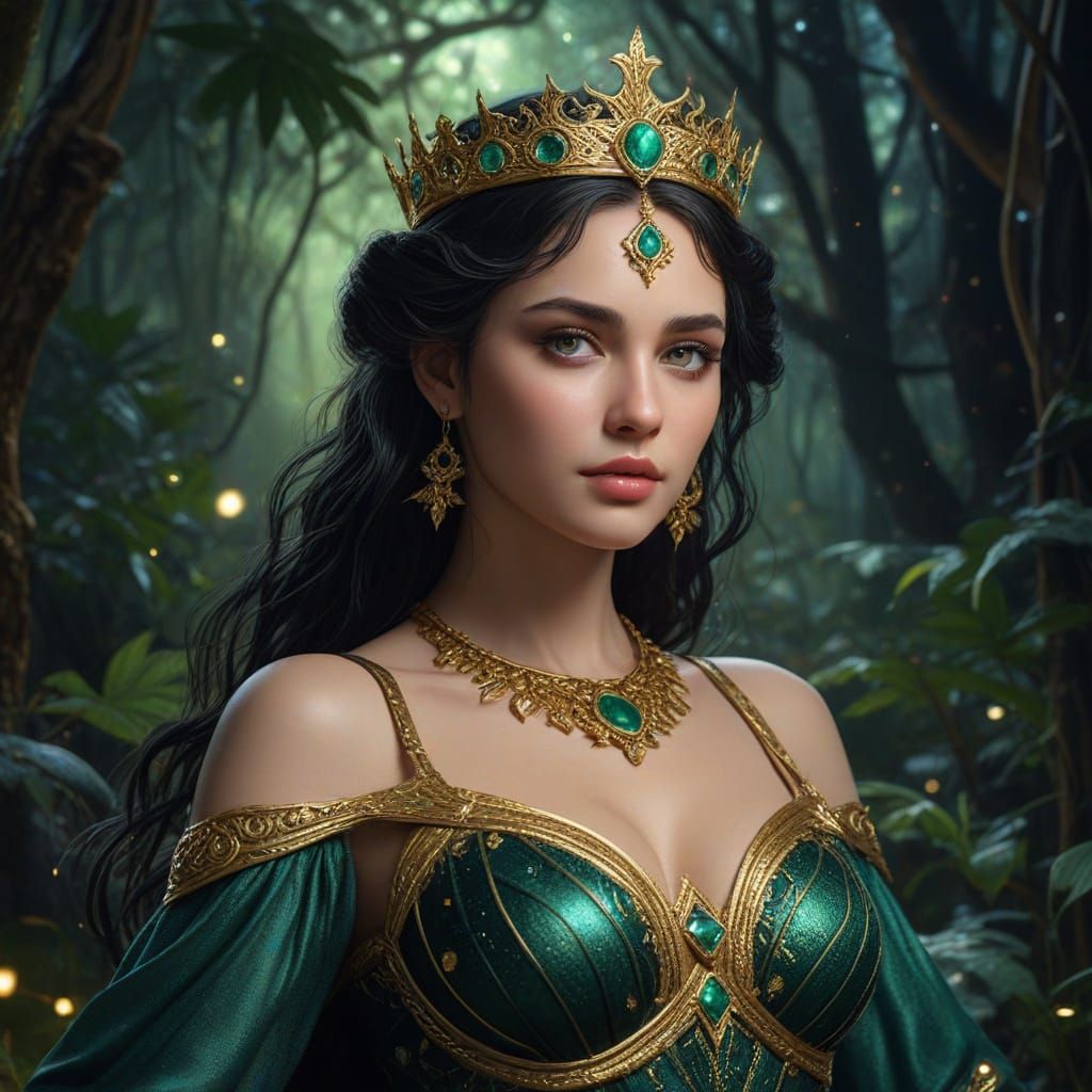 Nemesis Goddess in Rainforest: Oil Painting Concept Art
