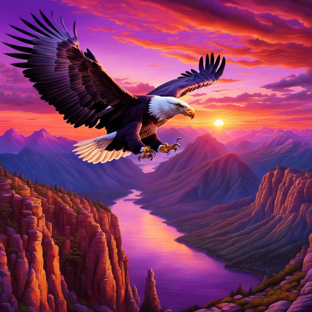 Majestic Eagle Soaring at Sunset: Photorealistic Creation