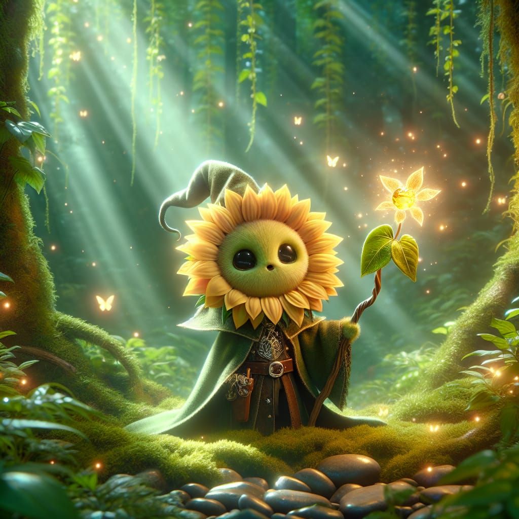 Enchanted Forest: Sunflower Wizard with Glowing Wand