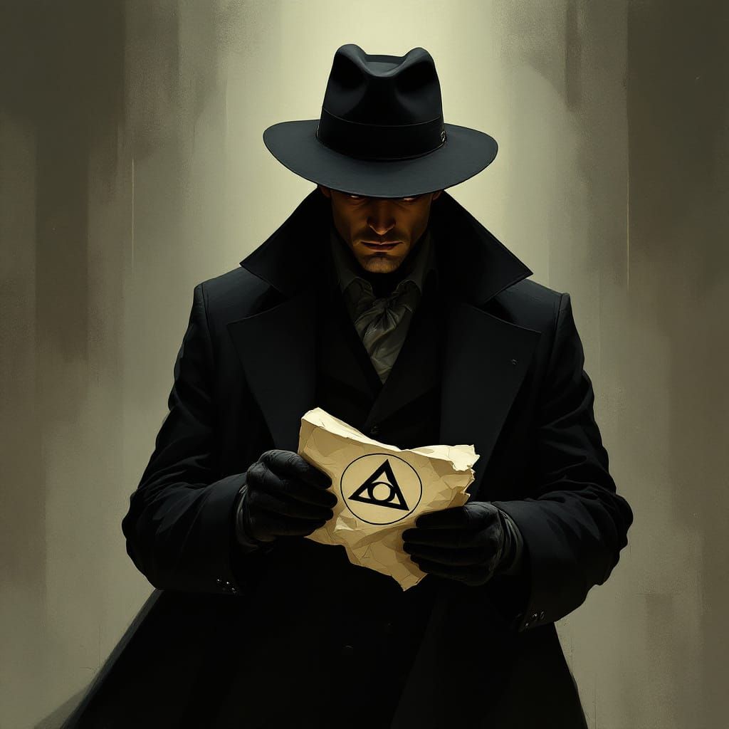 Mysterious Spy with Illuminati Clue in Film Noir Style