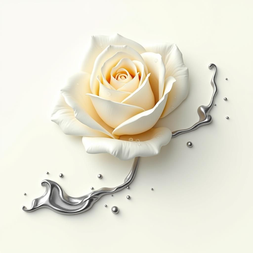 White Rose with Silver Splash in Vector Style