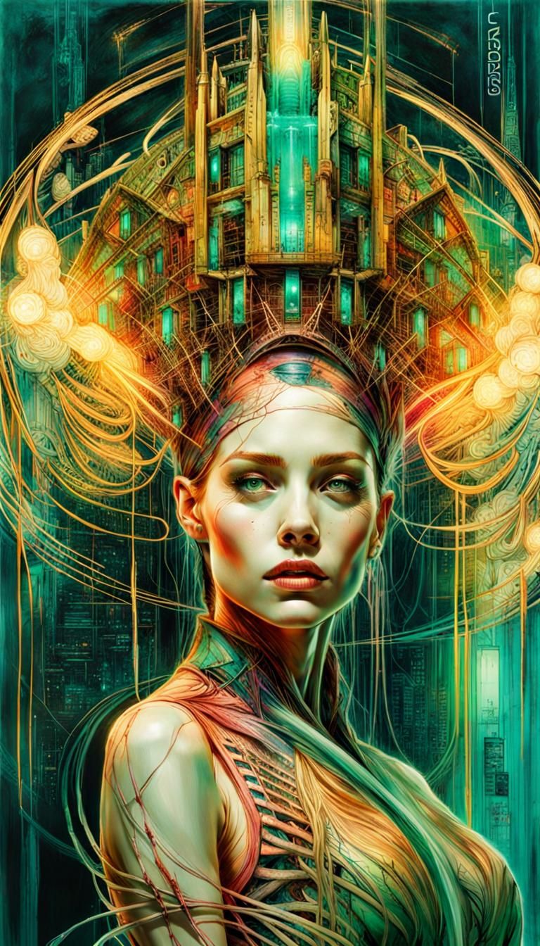 Futuristic Lab Woman with Emerald Neon Highlights