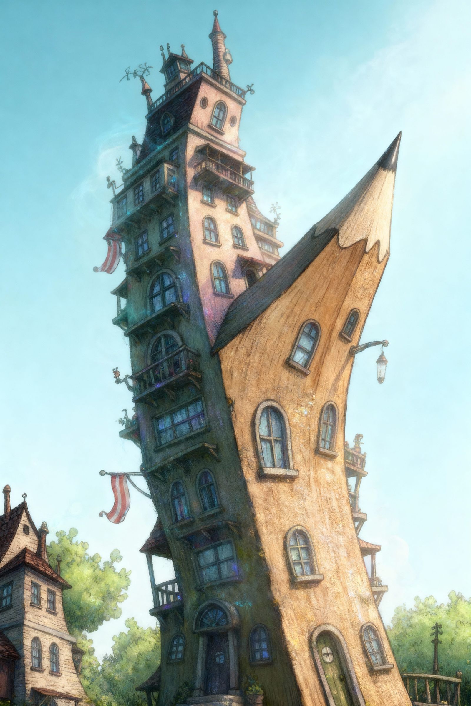 Whimsical Pencil Apartment Tower Illustration