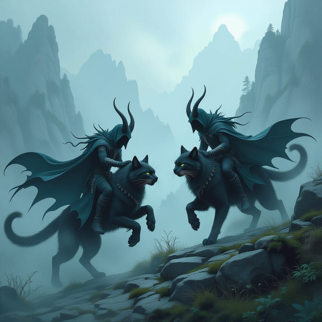 Gargoyles on Moor Cats Battle on Misty Mountain