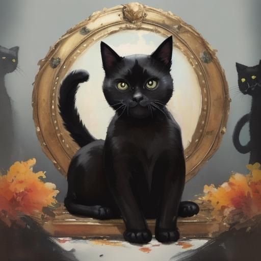 Black Cat in Gouache Style Watercolor