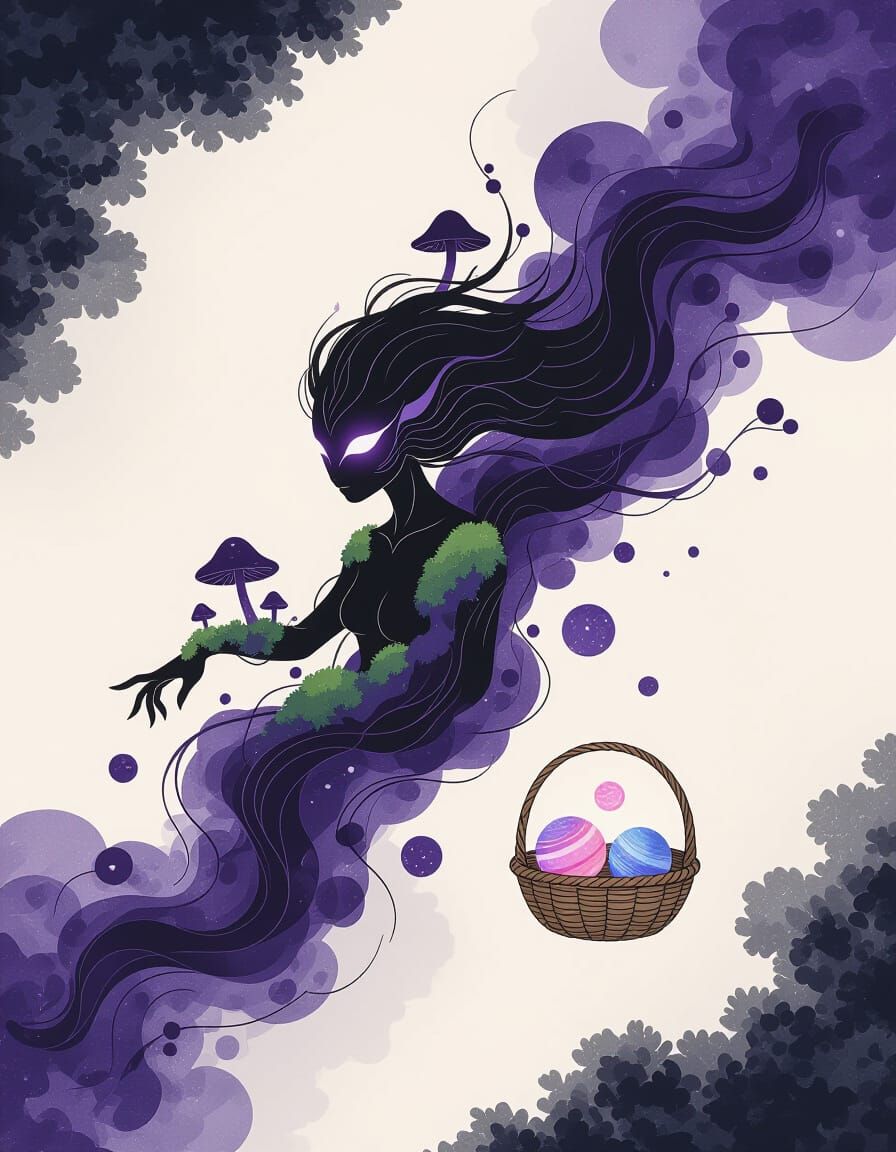 Cosmic Forest Spirit in Minimalist Ink Style