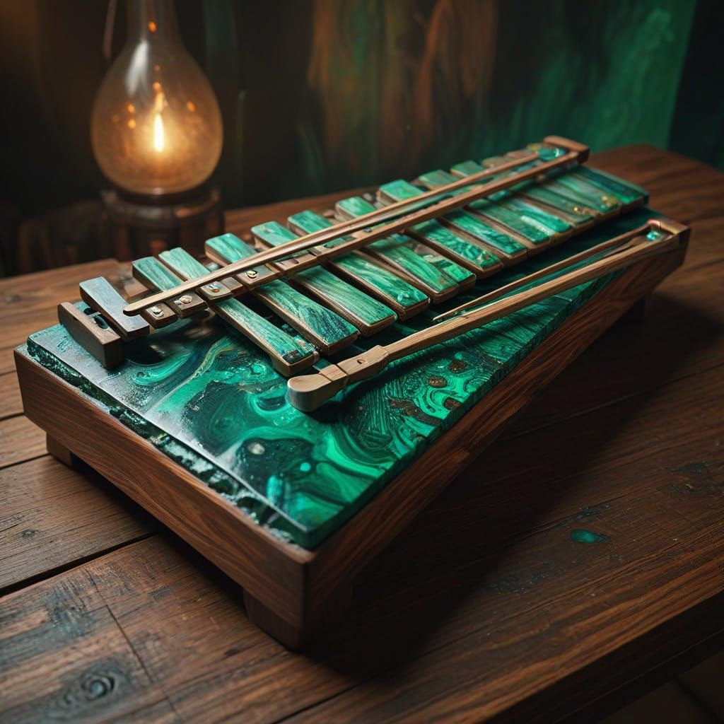Malachite Xylophone Masterpiece in Vibrant Oil Painting Styl...