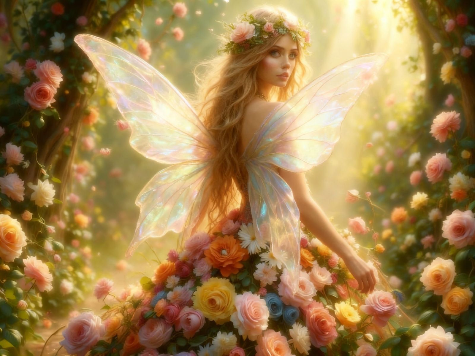 Hyperrealistic Rose Fairy with Petal Dress