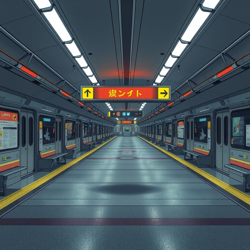 Empty Subway Station in Pokemon Anime Style