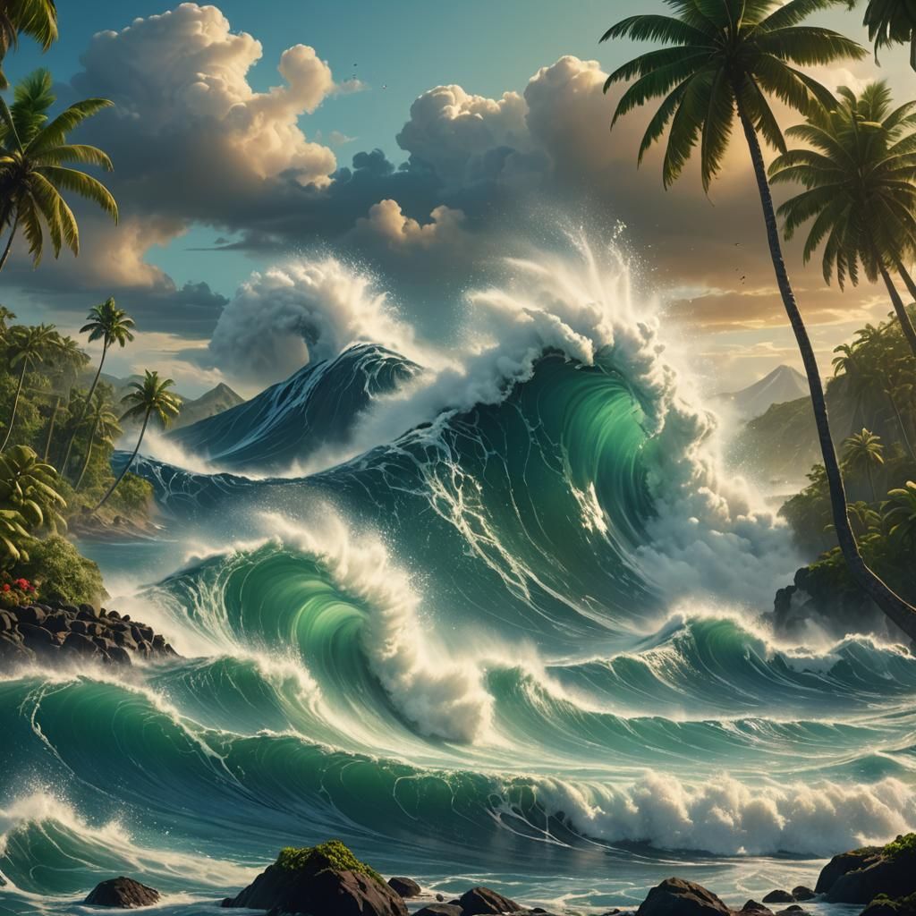 Tidal wave from Kracatoa volcano