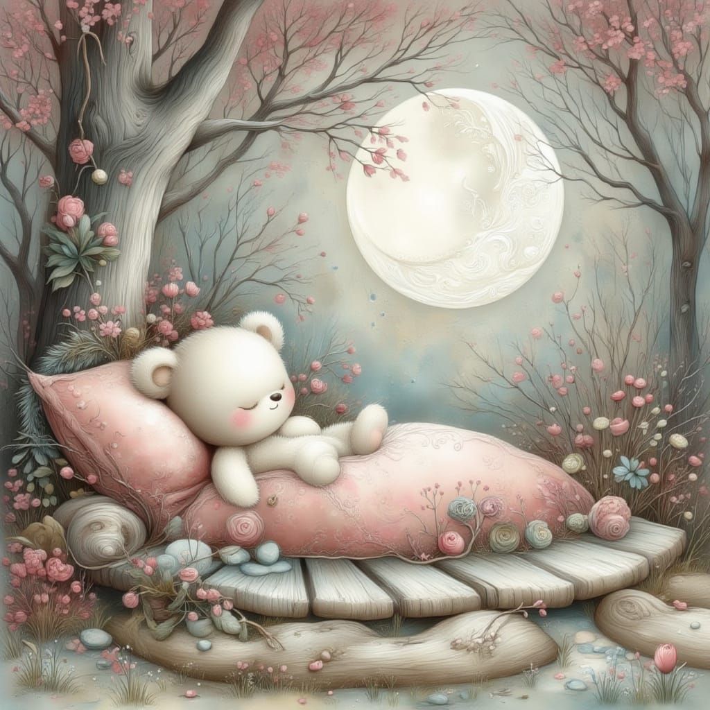 Sleepy Bear in Cozy Treehouse Bed