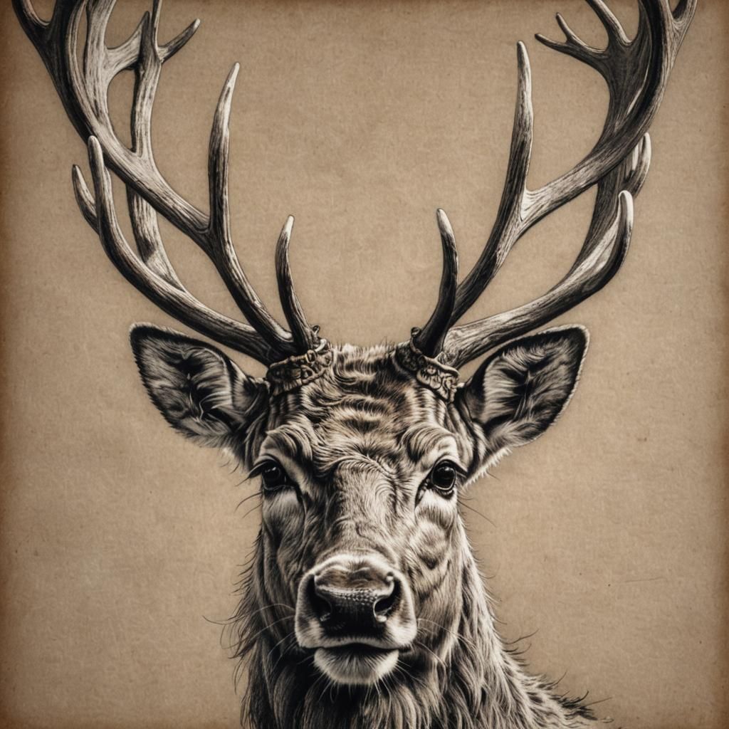 Detailed Charcoal Drawing of Swedish Reindeer Head