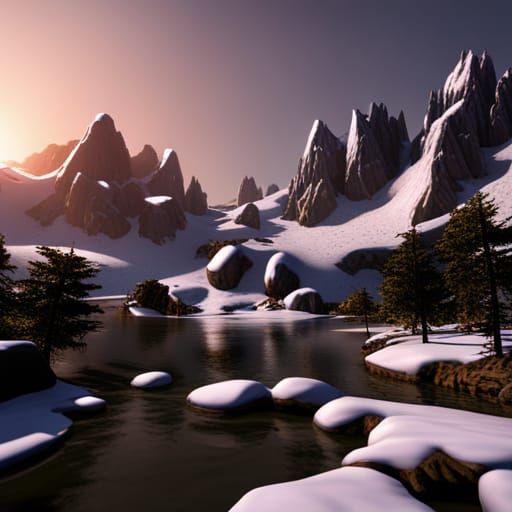 Snowy Mountain Landscape in Detailed Matte Painting