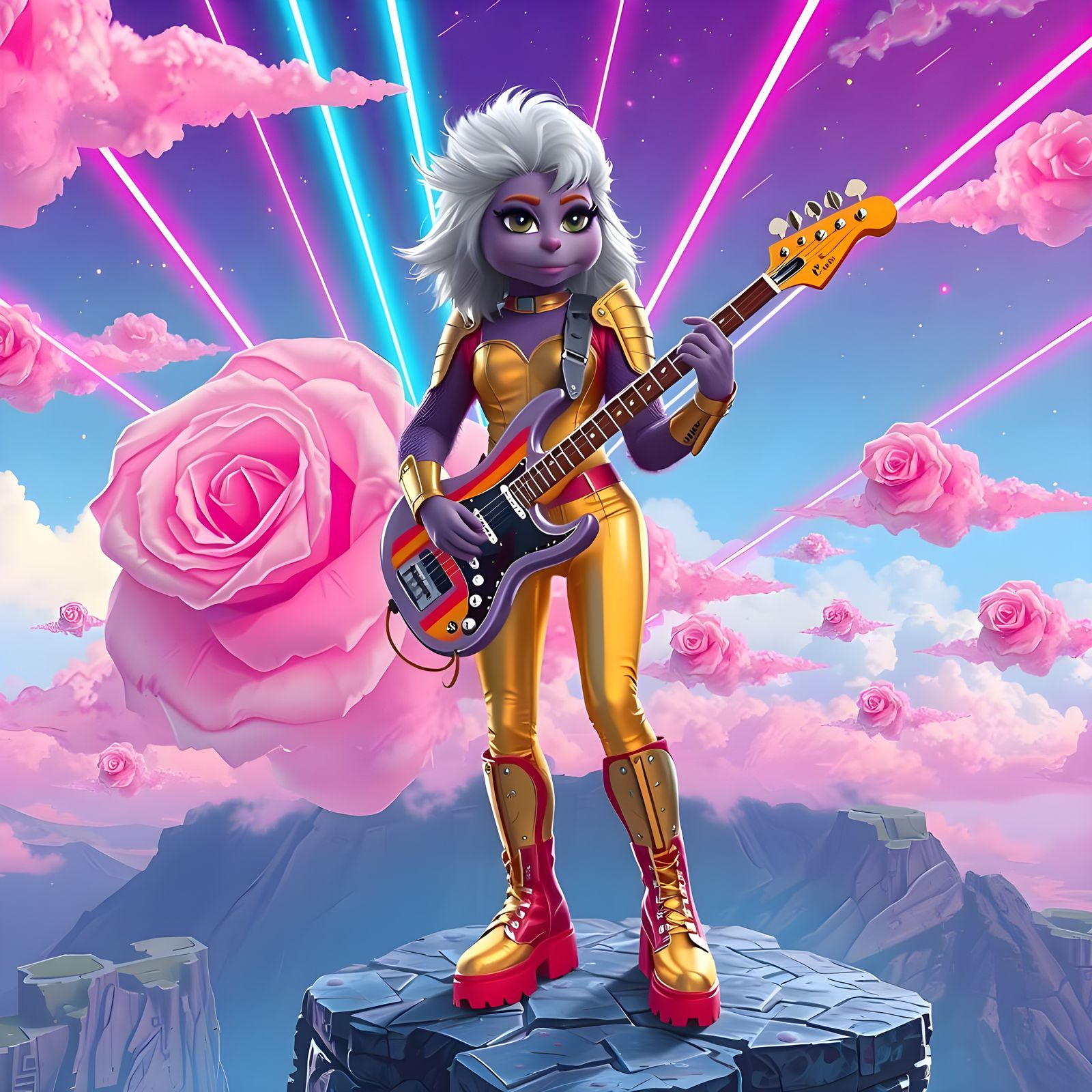 Futuristic Muppet Woman with Electric Guitar