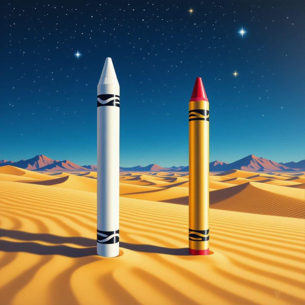 Crayons in the Desert: Hyperrealistic Concept Art
