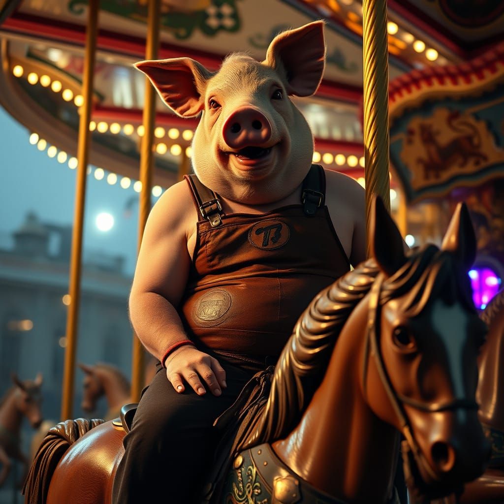 A Nostalgic, Cinematic Scene of a Wrestler with a Pig's Head...